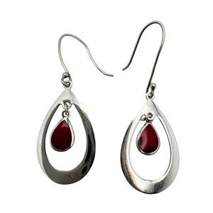 Sterling 925 Thai SilverEarrings Red Jasper? Stone Vintage Teardrop Dangle
